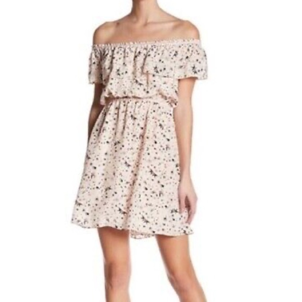 Kooples Pink Tattoo Print Off Shoulder Ruffle Dress XXS